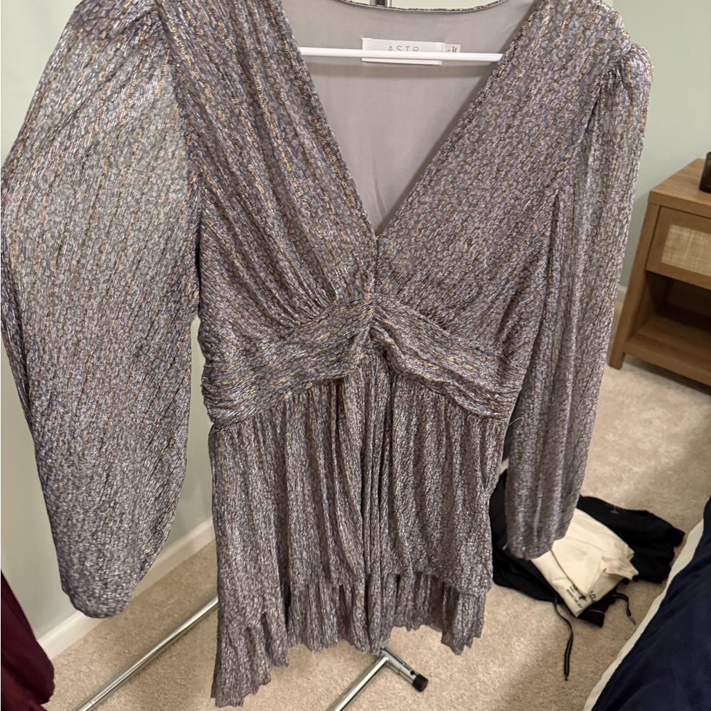 Astr Metallic Twist-Front V-Neck dress